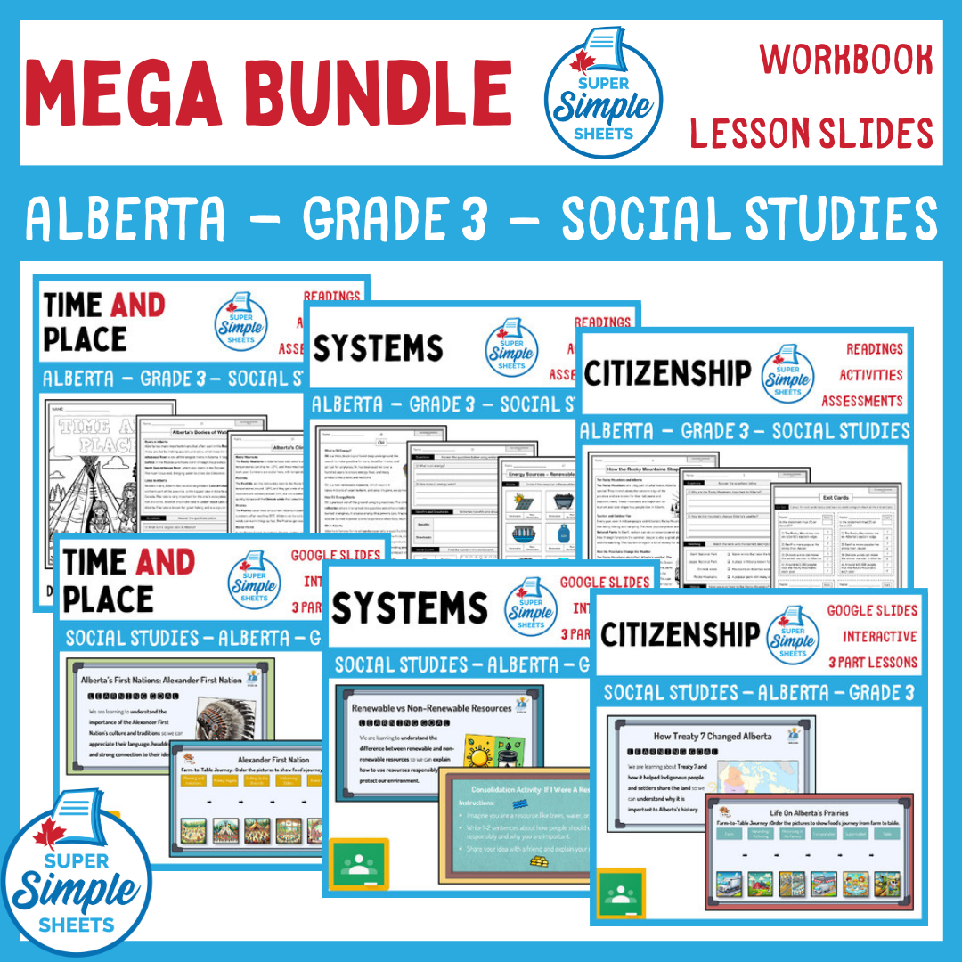 Alberta - Grade 3 - Social Studies - Lessons/Workbook Mega Bundle