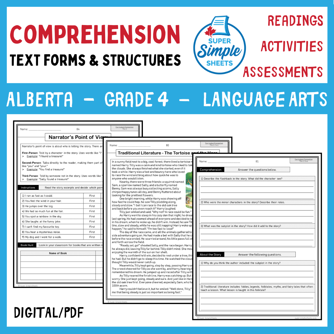 NEW 2023 Alberta Language ELA - Grade 4 - Comprehension, Text Forms & Structures