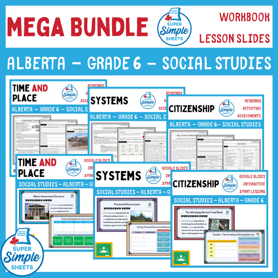 Grade 6 - Alberta 2025 Social Studies - Lessons/Workbook Mega Bundle