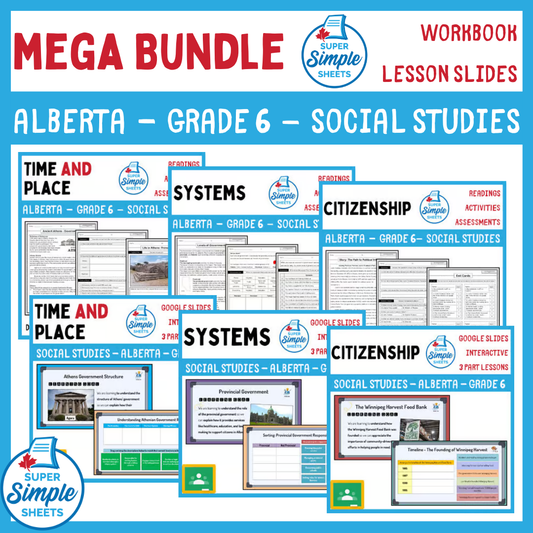 Grade 6 - Alberta 2025 Social Studies - Lessons/Workbook Mega Bundle