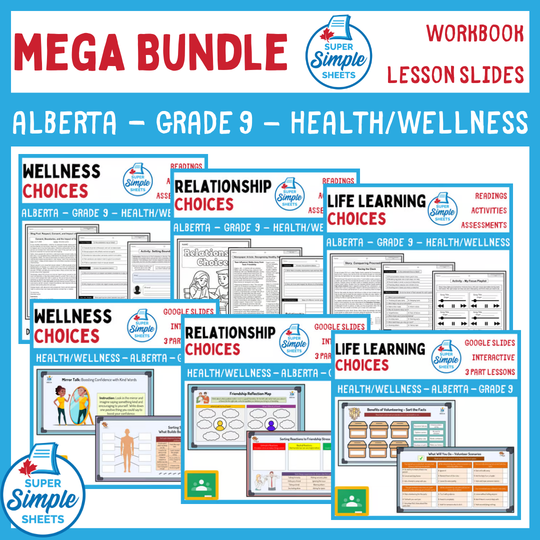 Grade 9 - Alberta Health and Wellness - Lessons/Workbook Mega Bundle