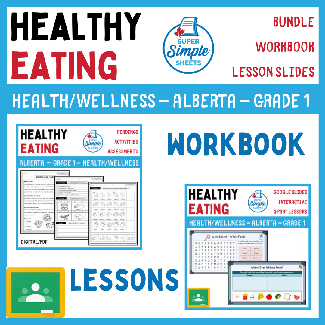 Healthy Eating - Grade 1 - Alberta Health and Wellness - Lessons/Workbook Bundle