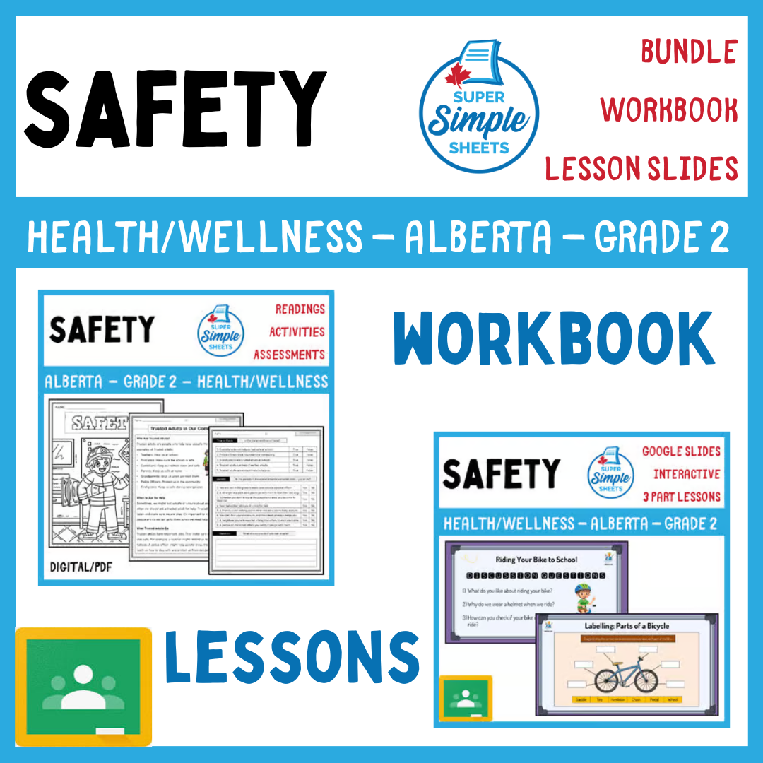 Safety - Grade 2 - Alberta Health and Wellness - Lessons/Workbook Bundle