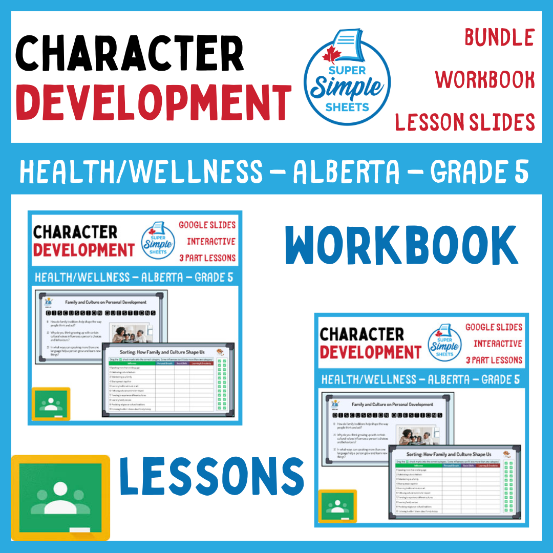 Character Development - Grade 5 - Alberta Health - Lessons/Workbook Bundle
