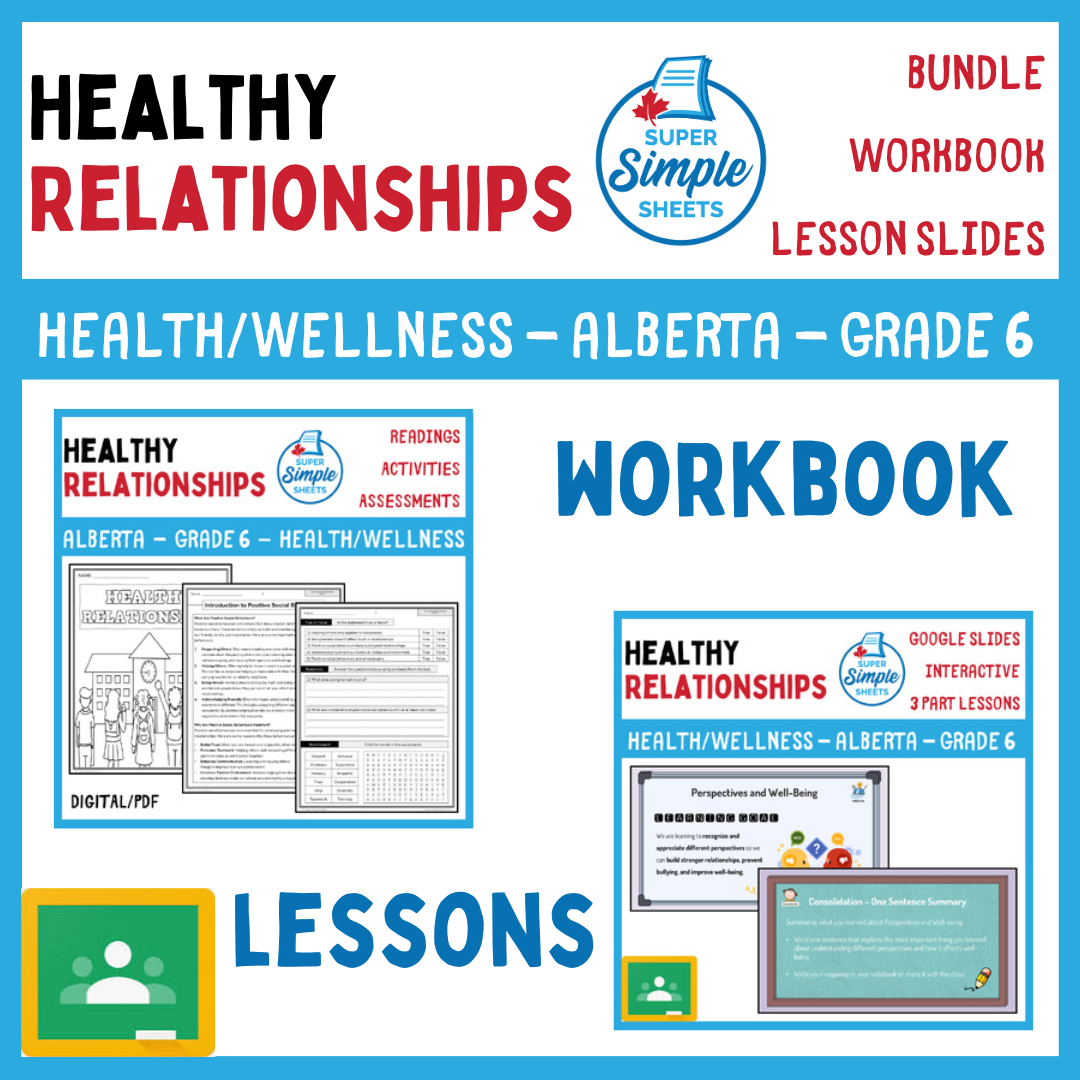 Healthy Relationships - Grade 6 - Alberta Health - Lessons/Workbook Bundle