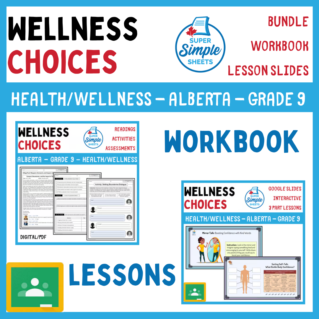 Grade 9 - Wellness Choices Unit - Alberta Health - Lessons/Workbook Bundle
