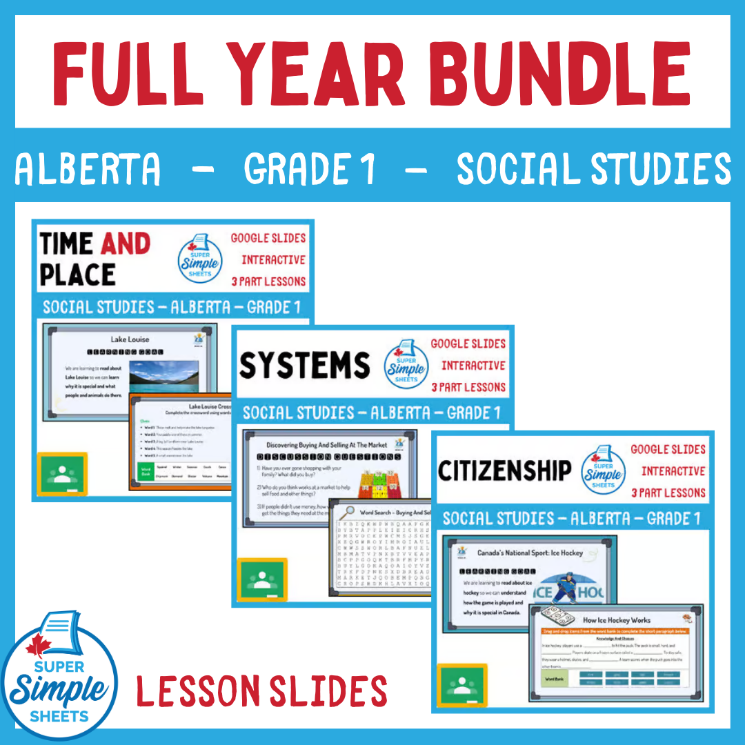 Alberta - Grade 1 - Social Studies - Google Lesson Slides - Full Year Bundle