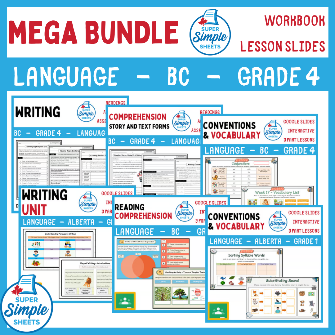 Grade 4 - BC Language - Lessons/Workbook Mega Bundle
