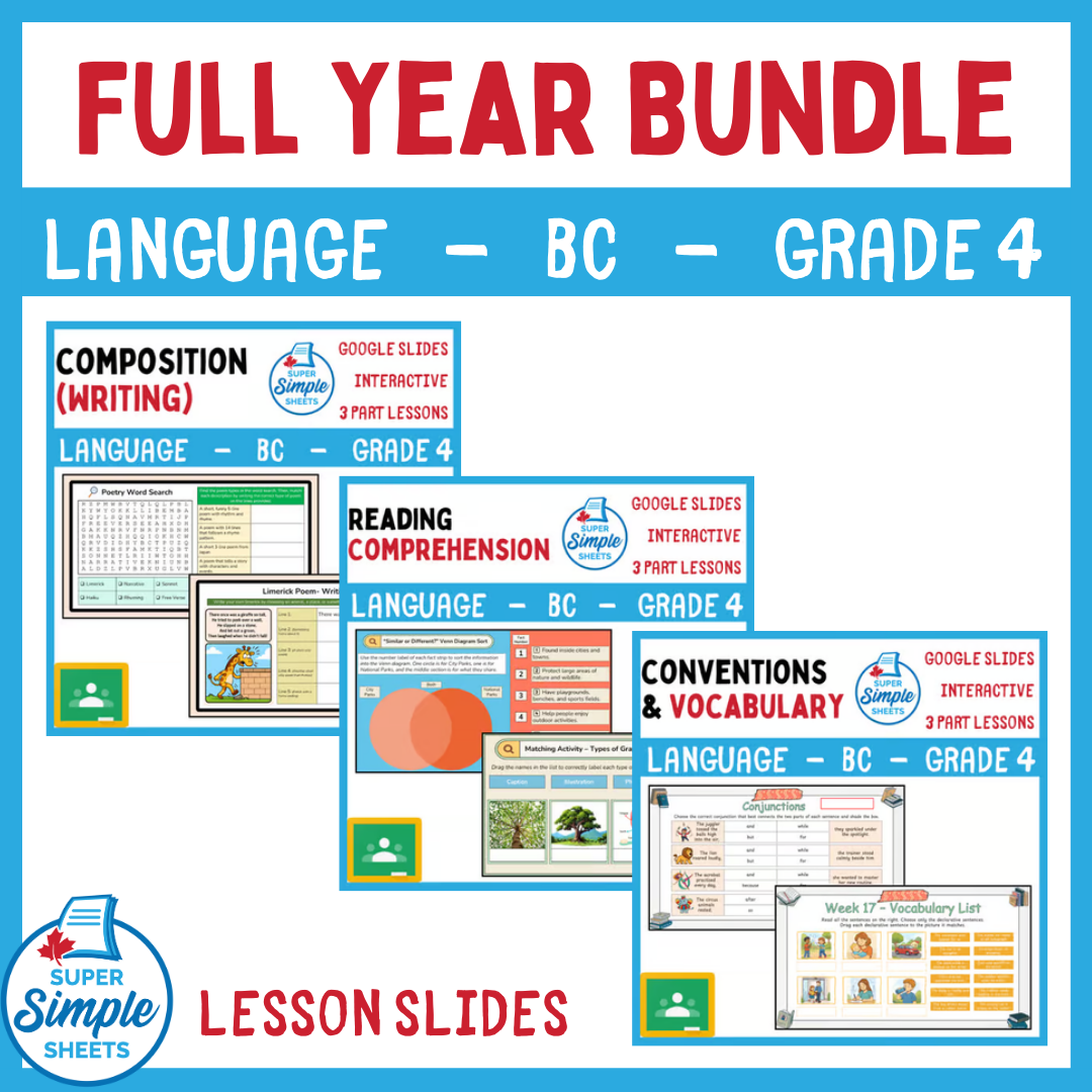 Grade 4 - BC Language - Google Lesson Slides - Full Year Bundle