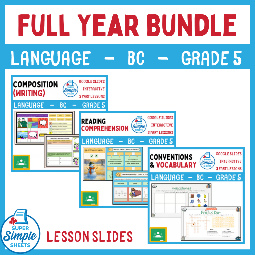 Grade 5 - BC Language - Google Lesson Slides - Full Year Bundle