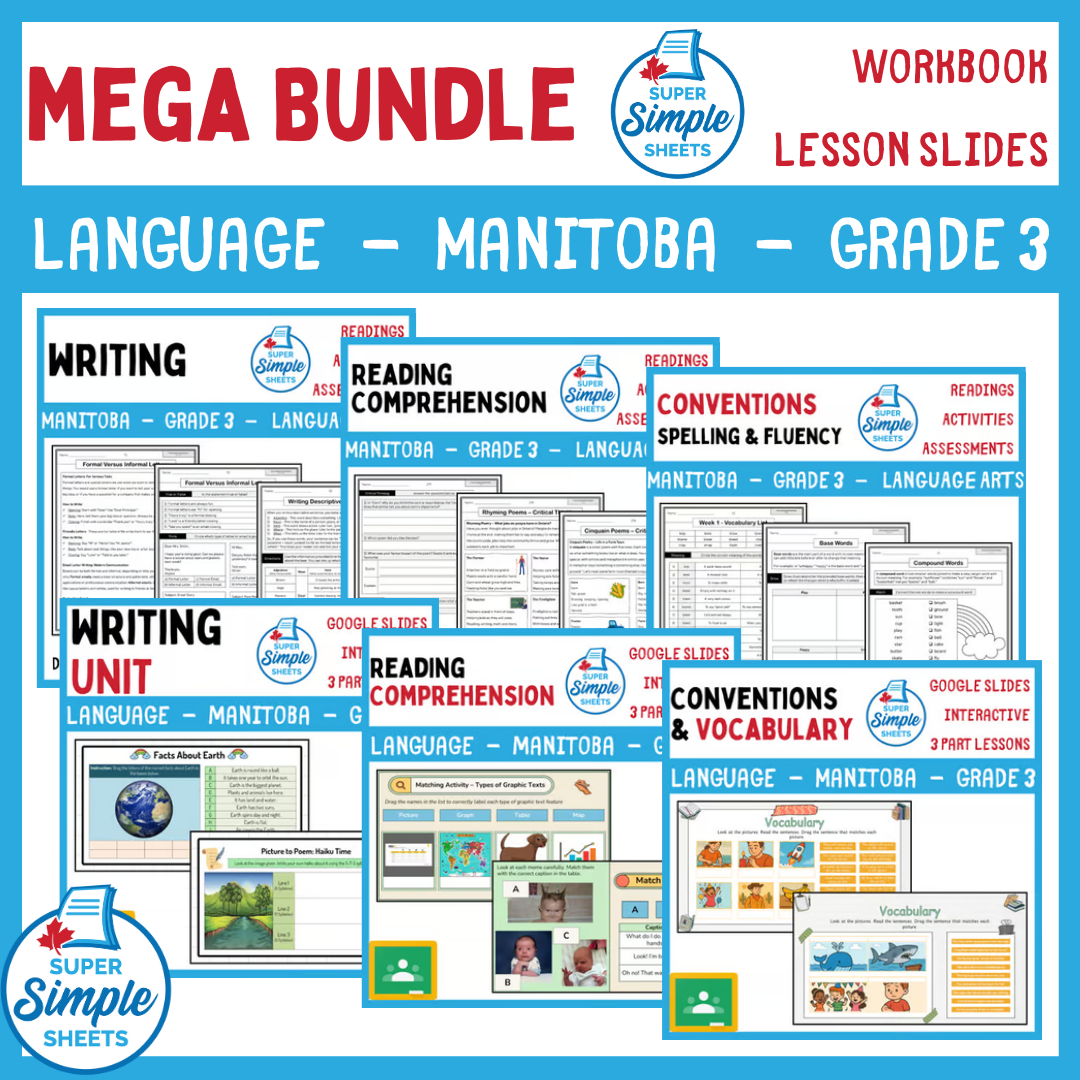 Grade 3 - Manitoba Language - Lessons/Workbook Mega Bundle
