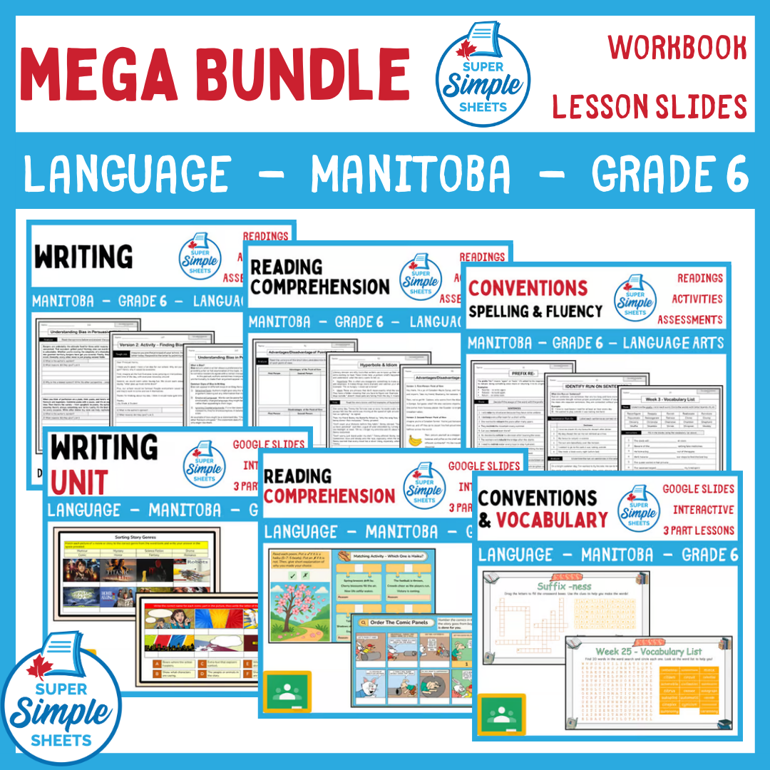 Grade 6 - Manitoba Language - Lessons/Workbook Mega Bundle