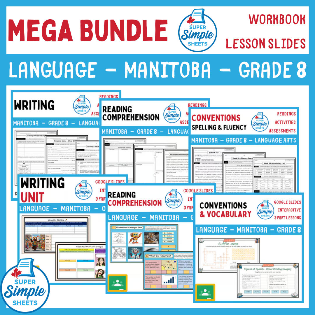 Grade 8 - Manitoba Language - Lessons/Workbook Mega Bundle