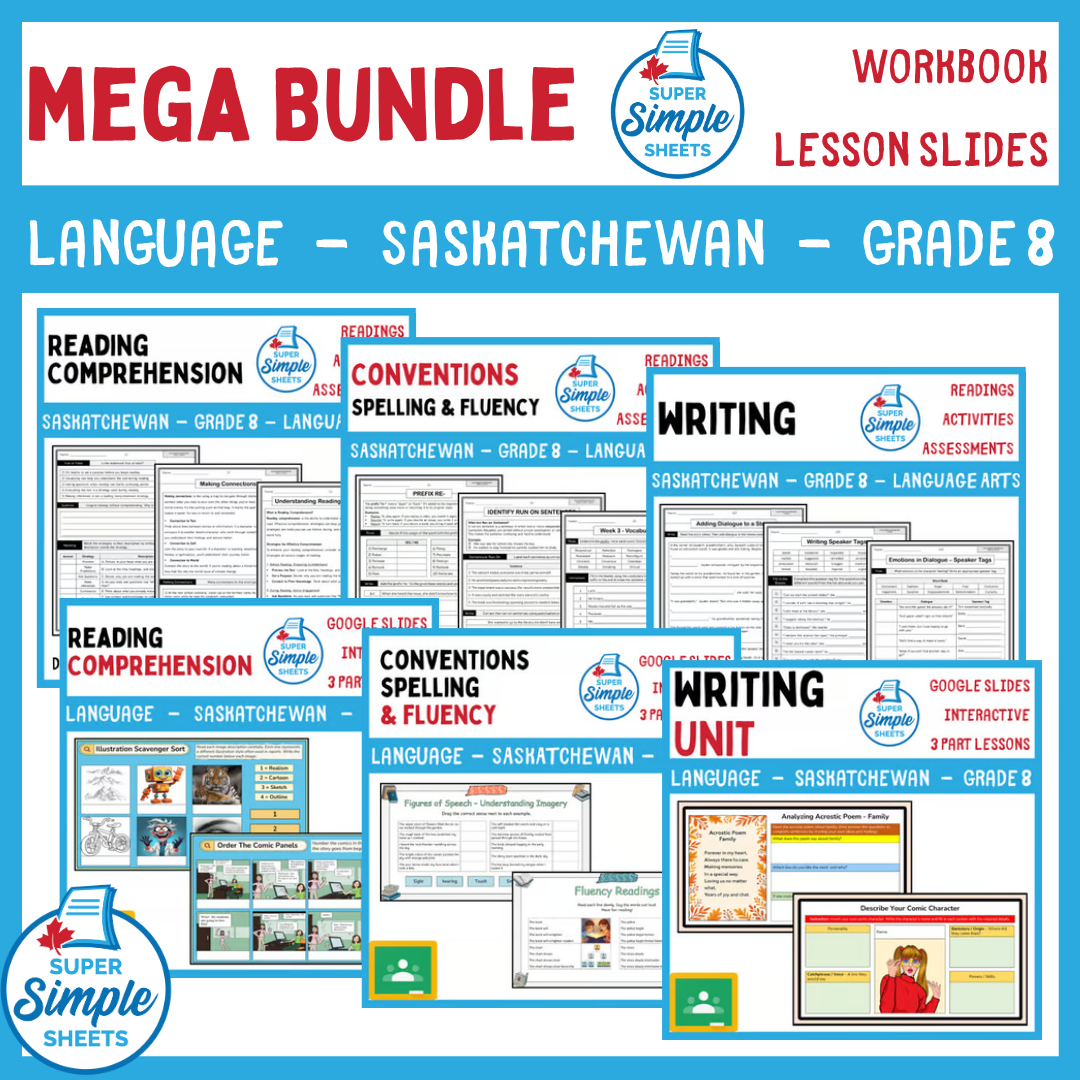 Grade 8 - Saskatchewan Language - Lessons/Workbook Mega Bundle