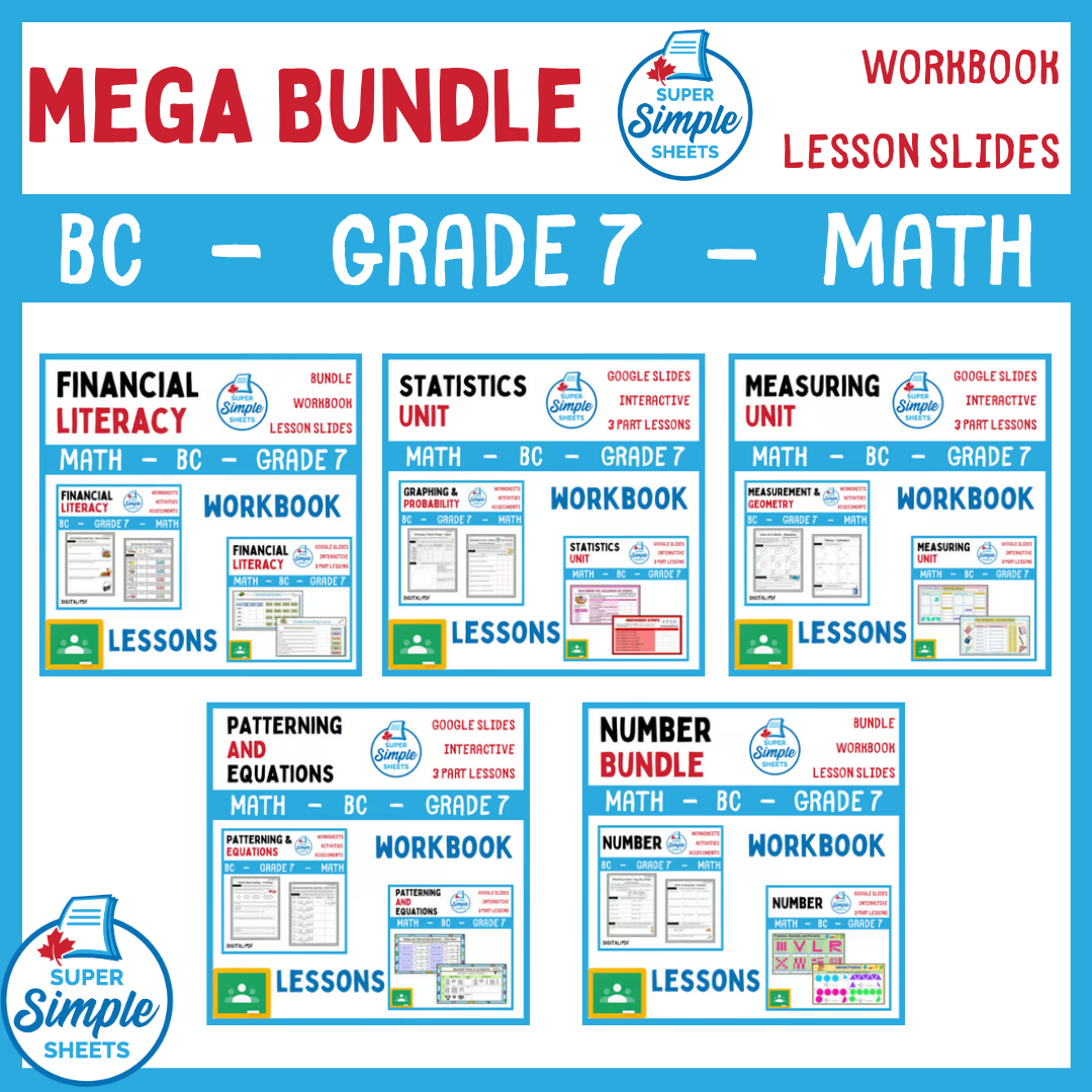 Grade 7 - BC Math - Lessons/Workbook Mega Bundle