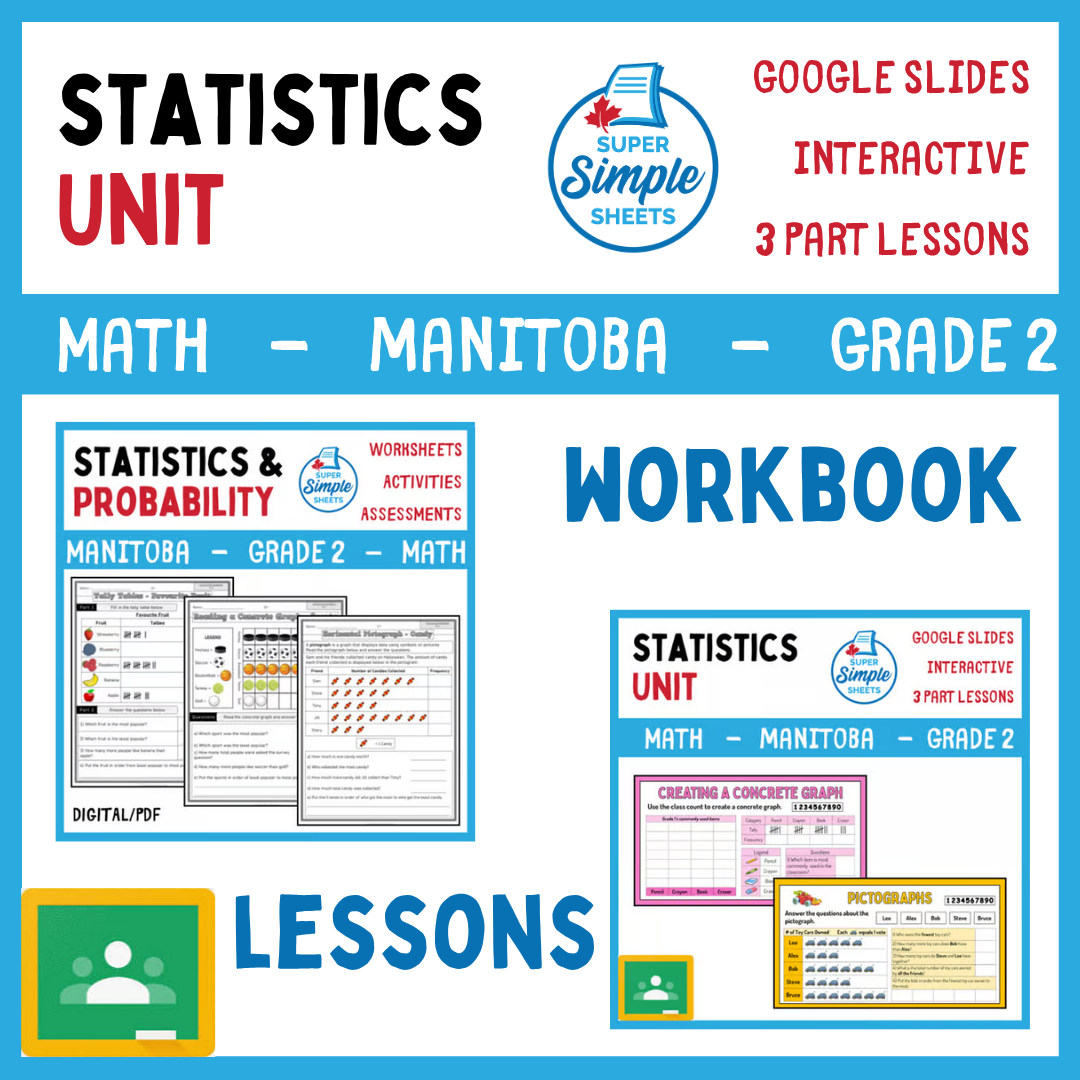 Grade 2 - Statistics Unit - Manitoba Math - Lesson/Workbook Bundle