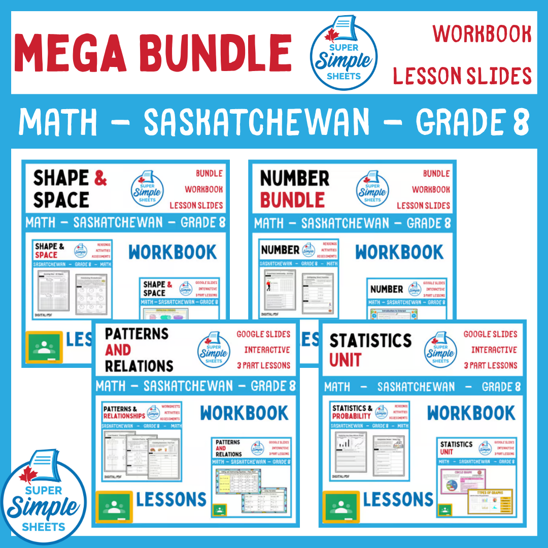 Grade 8 - Saskatchewan Math - Lessons/Workbook Mega Bundle