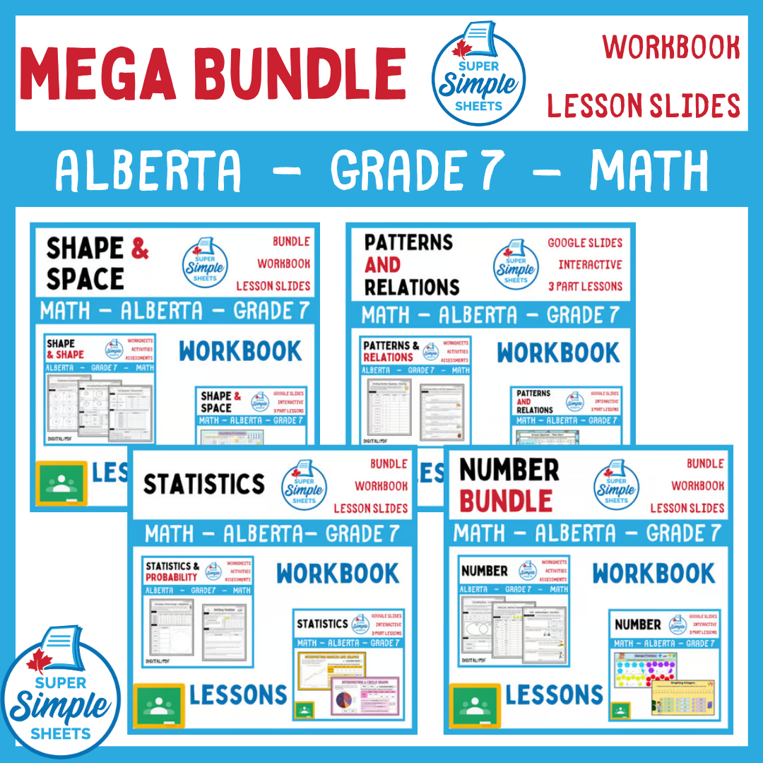 Grade 7 - Alberta Math - Lessons/Workbook Mega Bundle