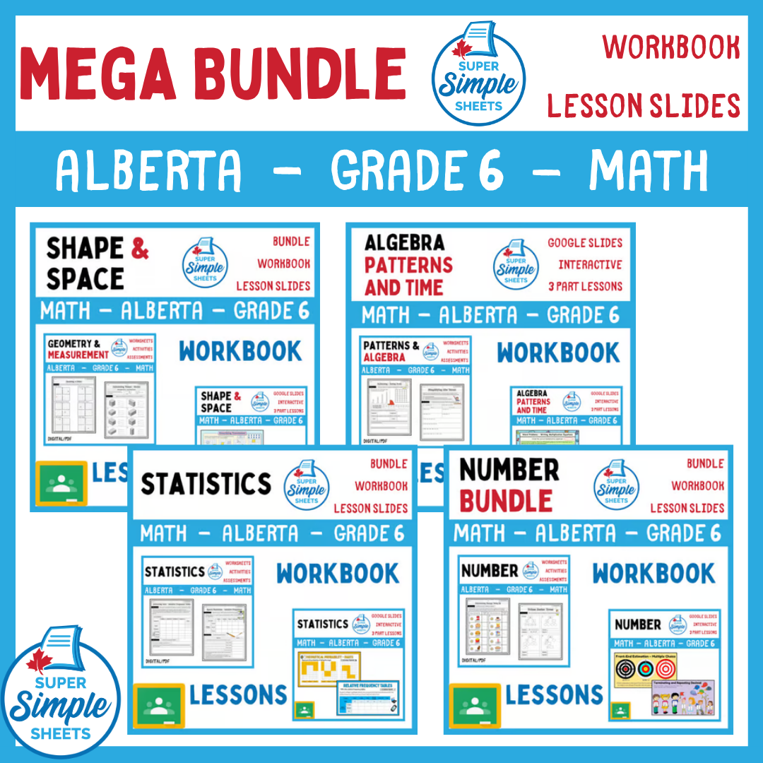 Grade 6 - Alberta Math - Lessons/Workbook Mega Bundle