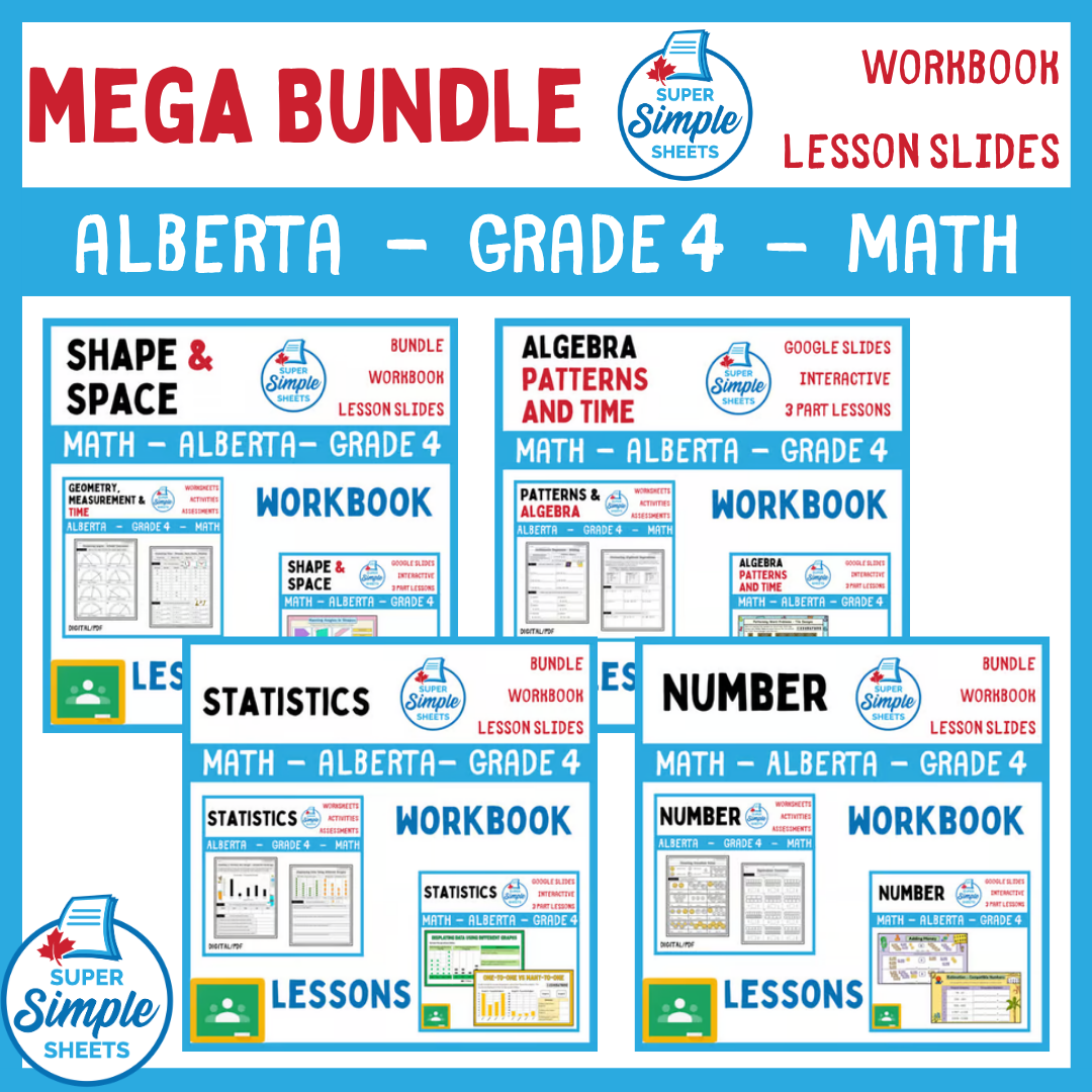 Grade 4 - Alberta Math - Lessons/Workbook Mega Bundle
