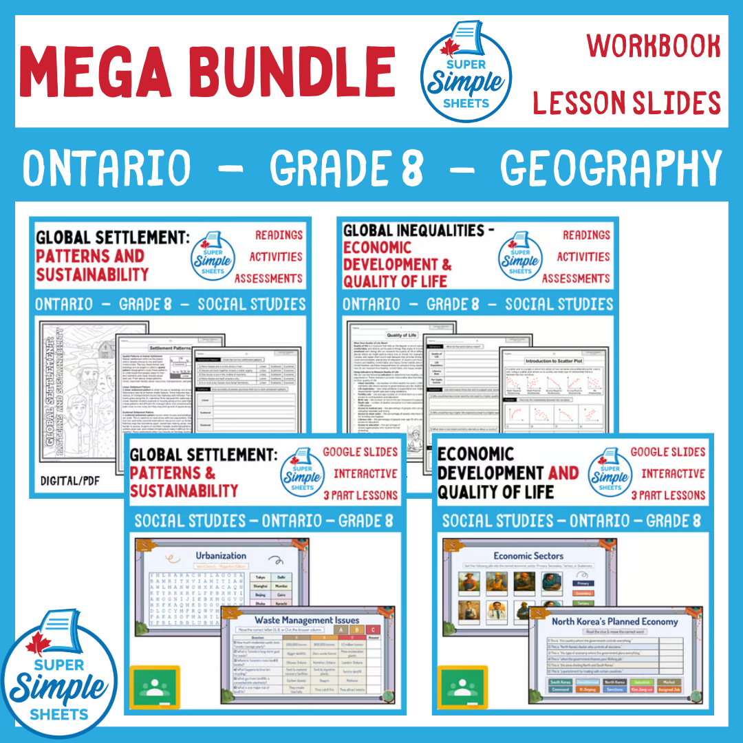Grade 8 - Ontario Geography - Lessons/Workbook Mega Bundle