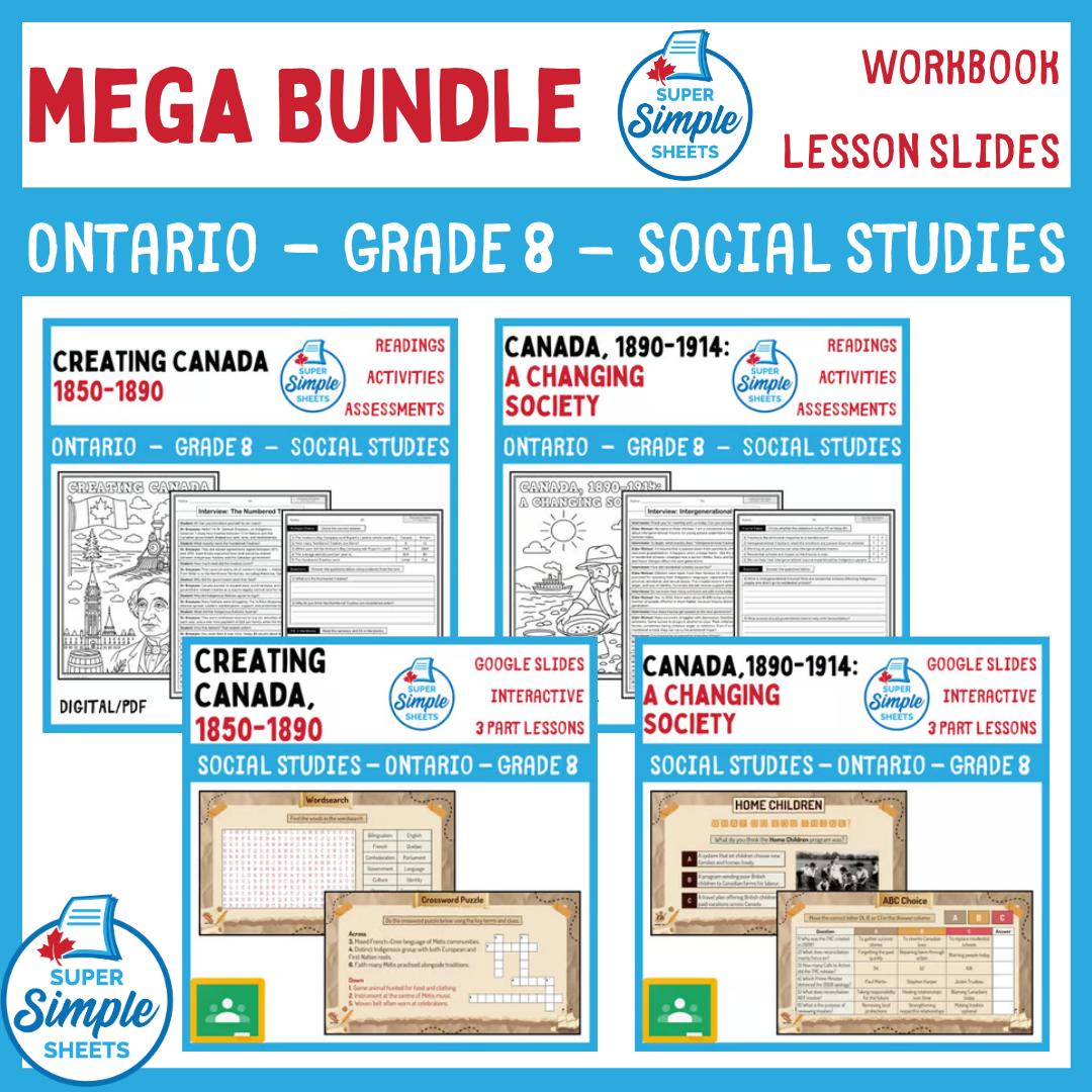 Grade 8 - Ontario Social Studies - Lessons/Workbook Mega Bundle
