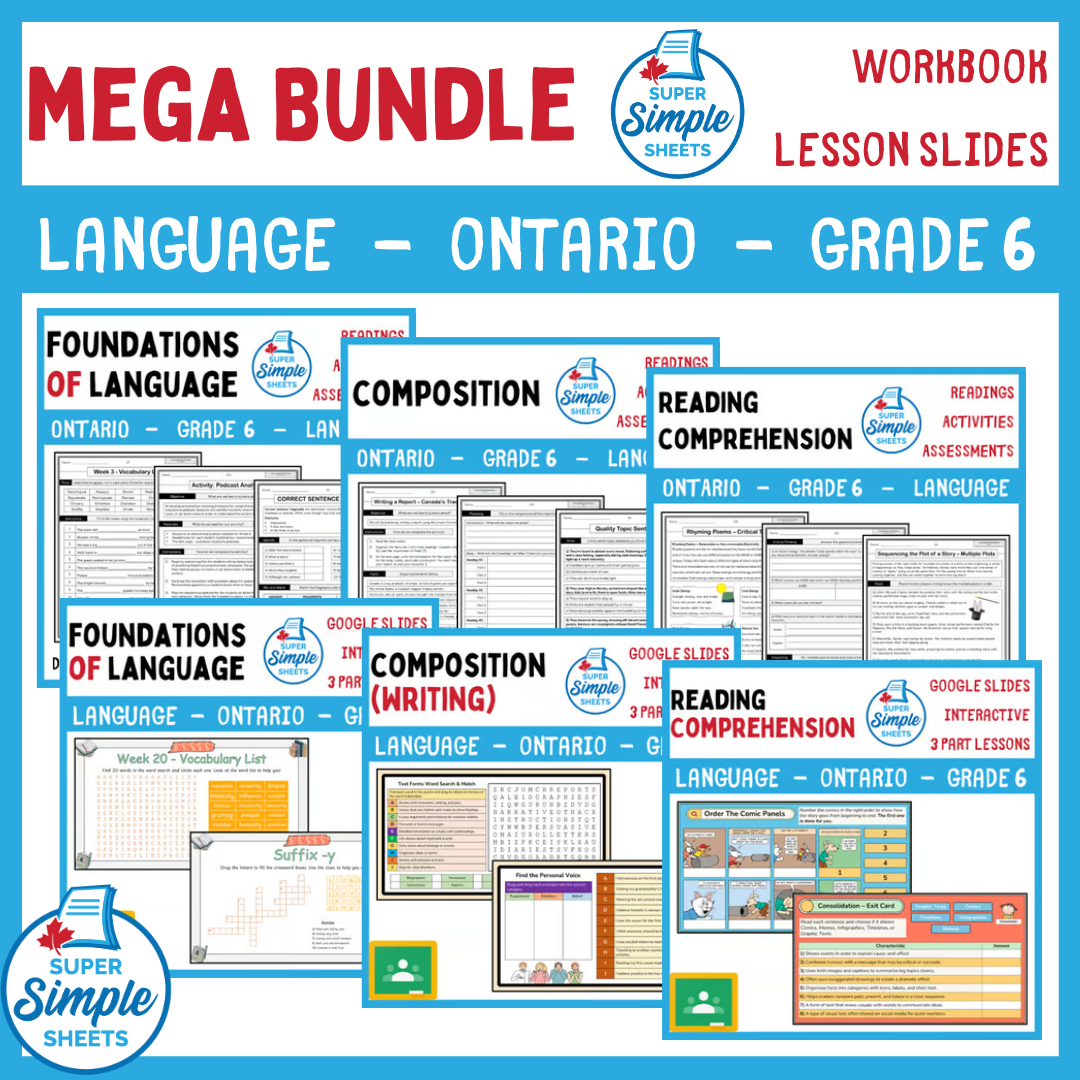 Grade 6 - Ontario Language - Lessons/Workbook Mega Bundle – Super ...