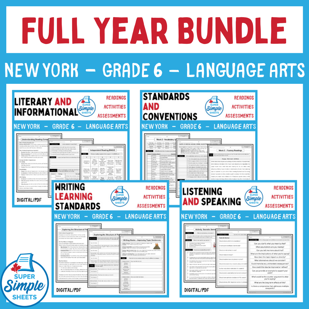 New York - Grade 6 English Language Arts (ELA) - FULL YEAR BUNDLE