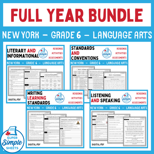 New York - Grade 6 English Language Arts (ELA) - FULL YEAR BUNDLE