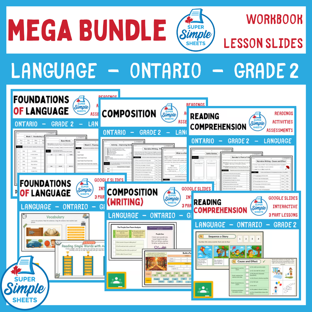 Grade 2 - Ontario Language - Lessons/Workbook Mega Bundle