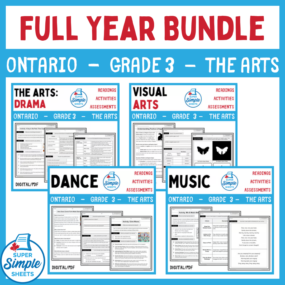 Grade 3 - Ontario The Arts Curriculum - FULL YEAR BUNDLE
