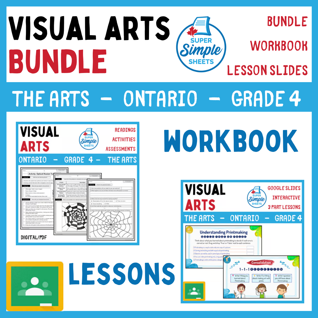 Grade 4 - Visual Arts - Ontario The Arts Curriculum - Lesson/Workbook Bundle