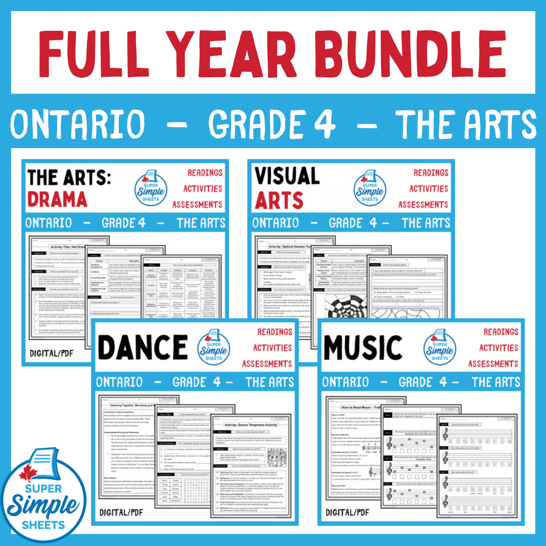 Grade 4 - Ontario The Arts Curriculum - FULL YEAR BUNDLE