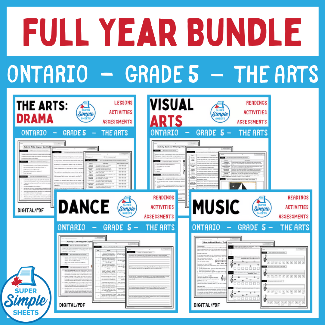 Grade 5 - Ontario The Arts Curriculum - FULL YEAR BUNDLE
