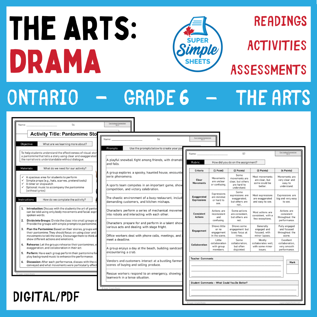 Ontario Arts Curriculum Grade 6 Drama Full Year Unit Super Simple