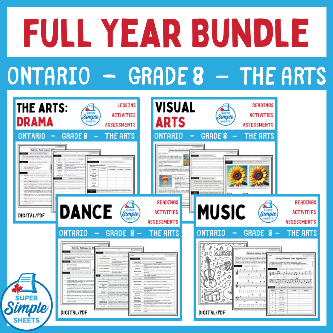 Grade 8 - Ontario The Arts Curriculum - FULL YEAR BUNDLE