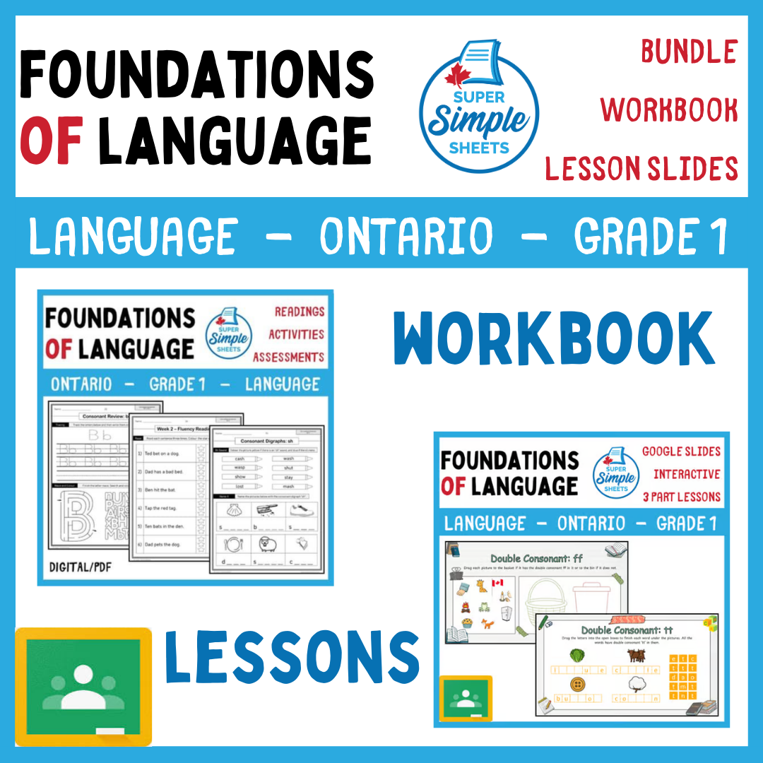 Grade 1 - Foundations of Language - Ontario Language - Lesson/Workbook Bundle