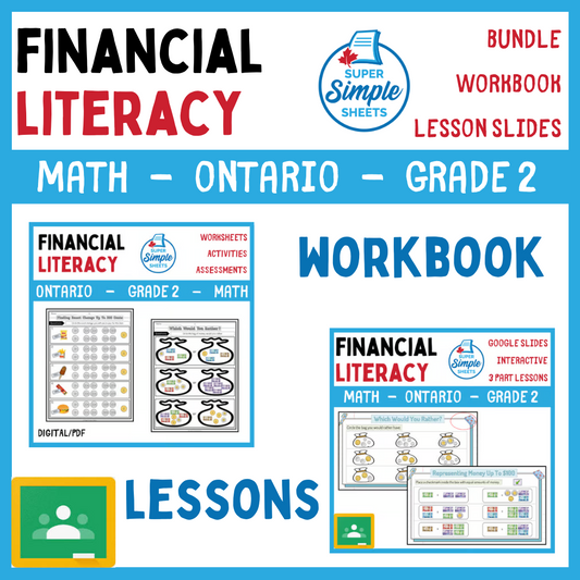Grade 2 - Financial Literacy Unit - Ontario Math - Lesson/Workbook Bundle