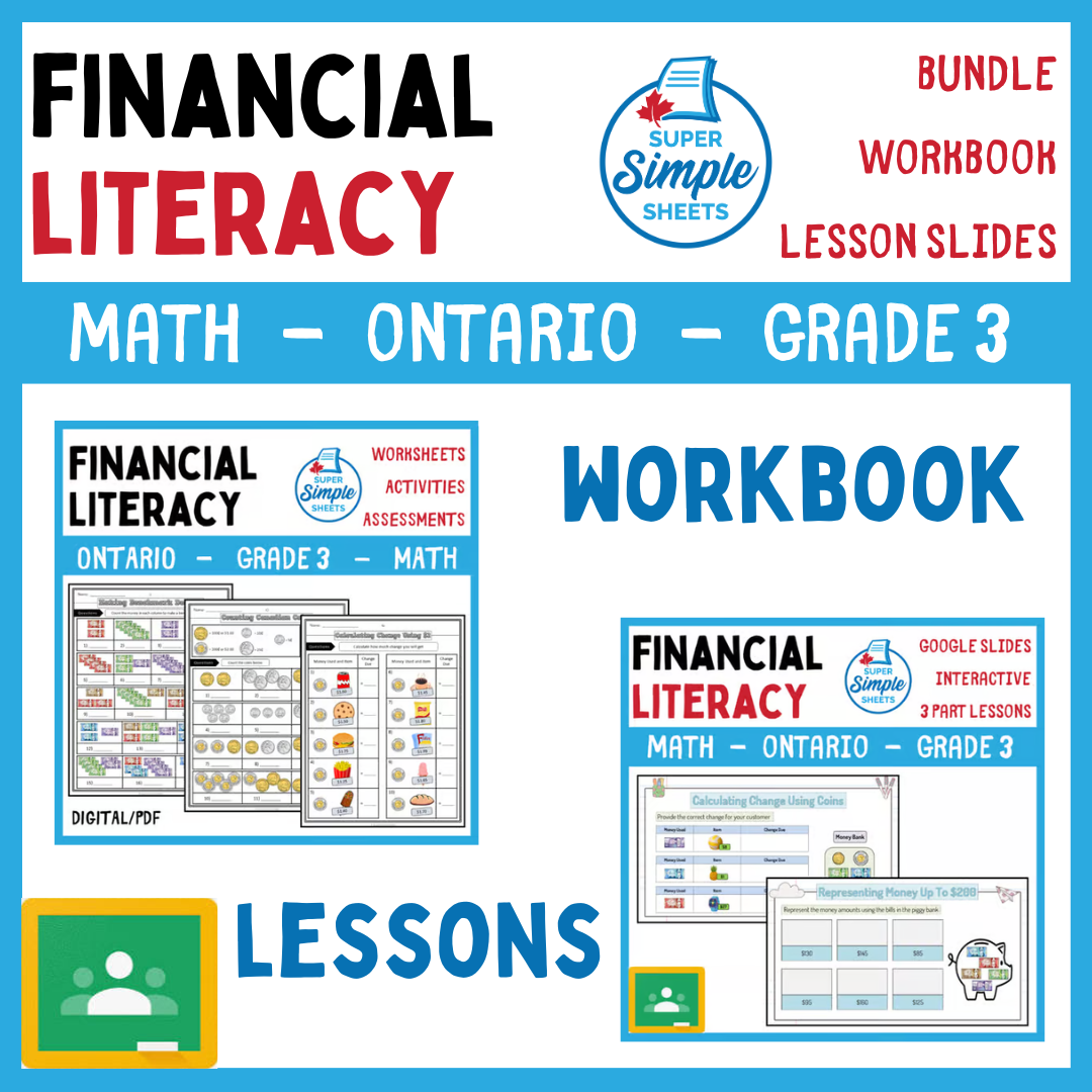 Grade 3 - Financial Literacy Unit - Ontario Math - Lesson/Workbook Bundle