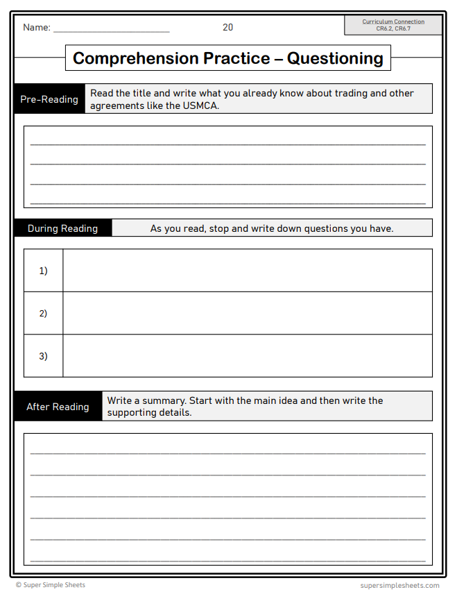 Grade 6 - Reading Comprehension - Saskatchewan Language - Lesson/Workbook Bundle