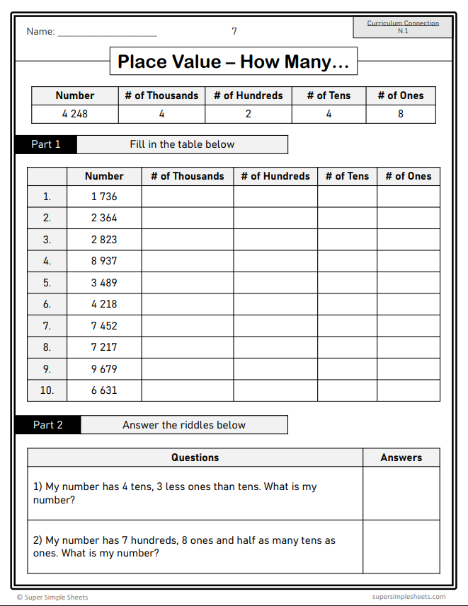 Grade 4 - Number Unit - Manitoba Math - Lesson/Workbook Bundle
