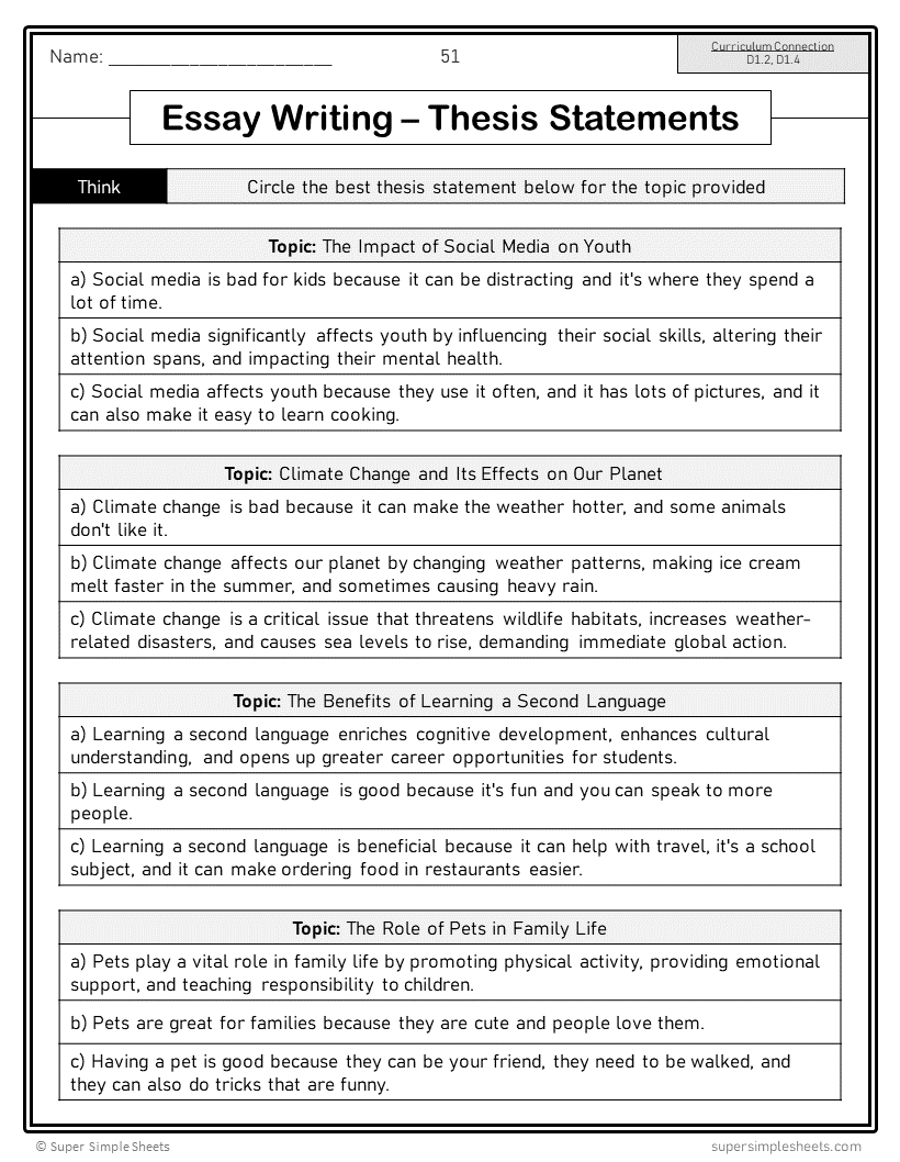 New 2023 ontario language grade 7 composition super simple sheets