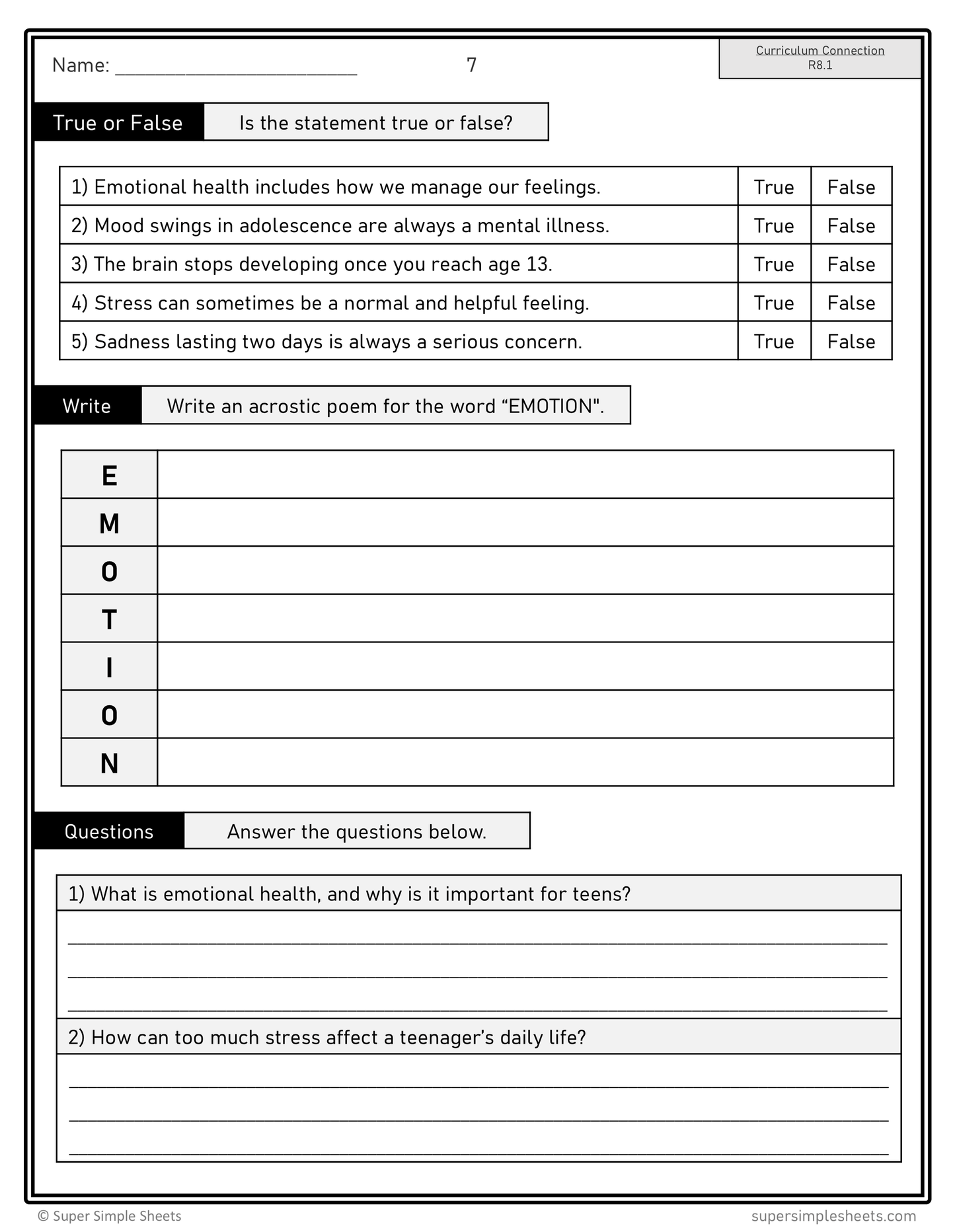 Grade 8 - Relationship Choices Unit - Alberta Health - Lessons/Workbook Bundle