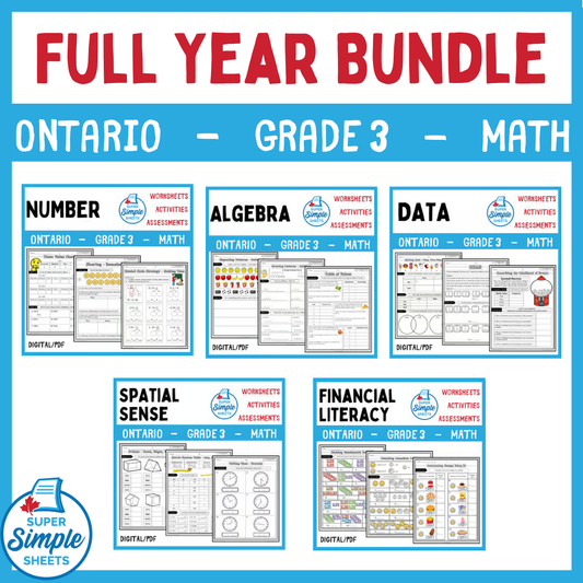 Grade 3 Full Year Math Bundle - Ontario New 2020 Curriculum