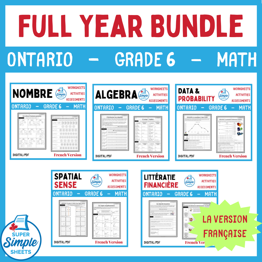 Grade 6 - Full Year Math Bundle - Ontario 2020 Curriculum - FRENCH VERSION