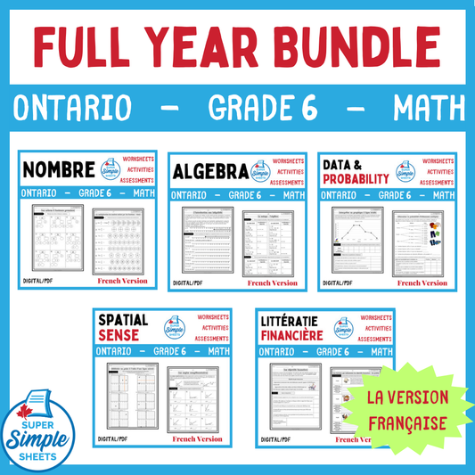 Grade 6 - Full Year Math Bundle - Ontario 2020 Curriculum - FRENCH VERSION