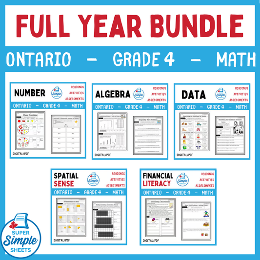 Grade 4 - Full Year Math Bundle - Ontario New 2020 Curriculum