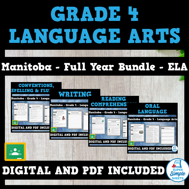 Manitoba Grade 4 Language Arts ELA - FULL YEAR BUNDLE – Super Simple Sheets