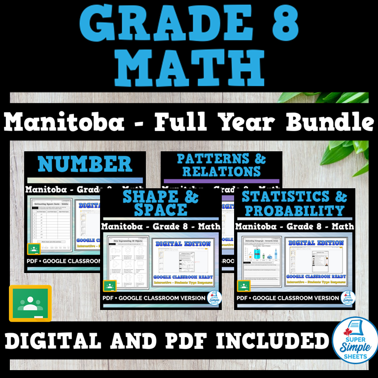 Manitoba Grade 8 Full Year Bundle Math GOOGLE AND PDF Super