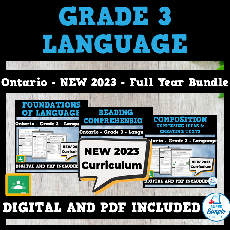 Ontario Grade 3 Language FULL YEAR BUNDLE NEW 2023 Curriculum